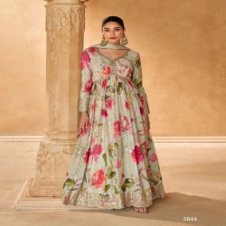 Heavy Chinon Silk with Digital Print With Emb.. siquance work