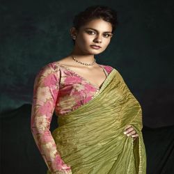 Fancy Based Fabric, Crushed Tissue, Hand Embroidered