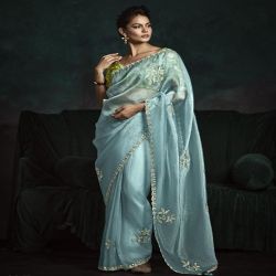 Fancy Based Fabric, Crushed Tissue, Hand Embroidered