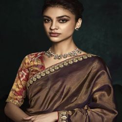 Fancy Based Fabric, Crushed Tissue, Hand Embroidered
